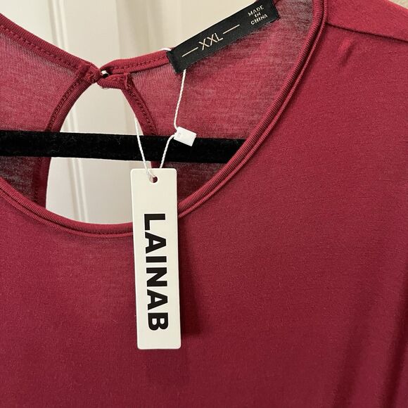 Lainab Burgundy Maroon Jumpsuit Jumper Drawstring Waist Short Sleeve Womens 2XL - Picture 5 of 11